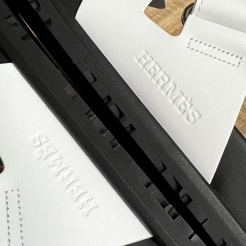 Hermès White Calfskin Chypre Techno Sandals