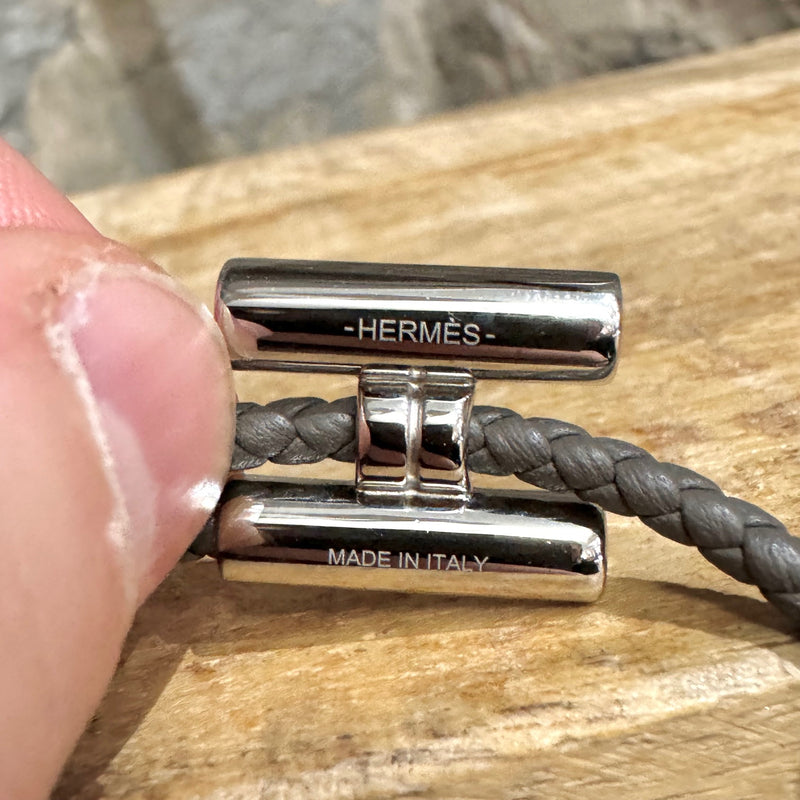 Bracelet Hermès gris étain Tournis tressé plaqué palladium