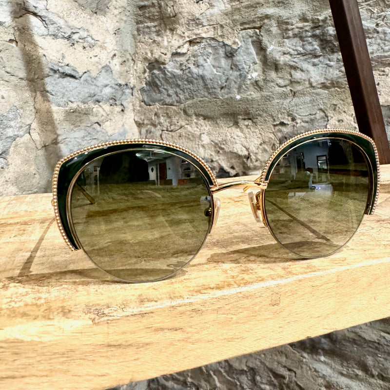 Boucheron BC0096S Gold Plated Embellished Round Sunglasses