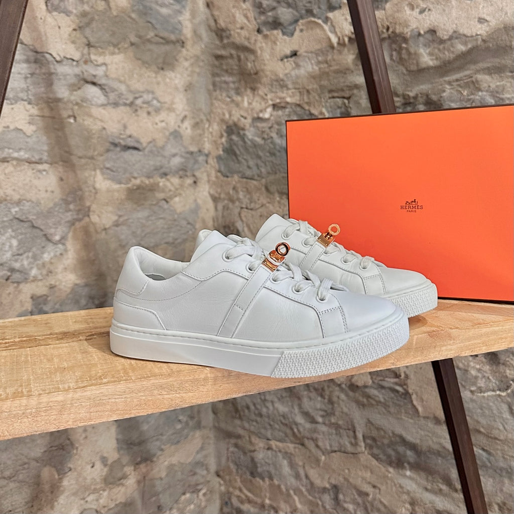 Hermès White Leather Femme Day Kelly Accent Sneakers