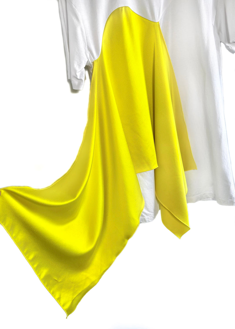 MSGM White Dress T-Shirt with Neon Yellow Detail