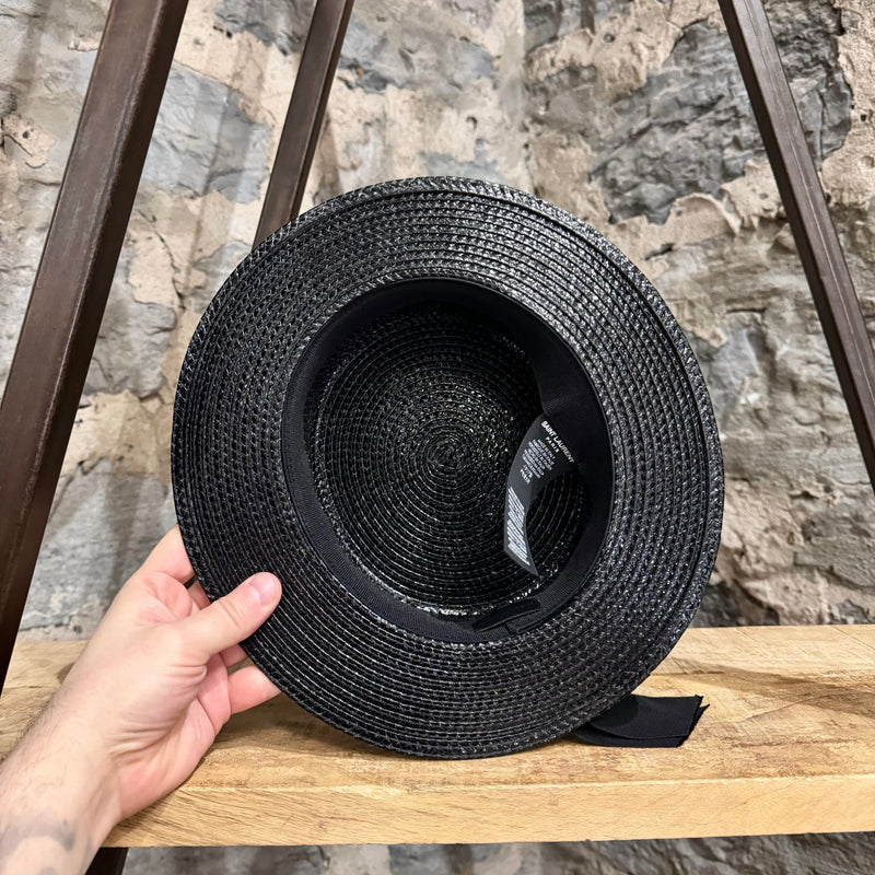 Saint Laurent Black Lacquered Straw Petit Canotier Boater Hat