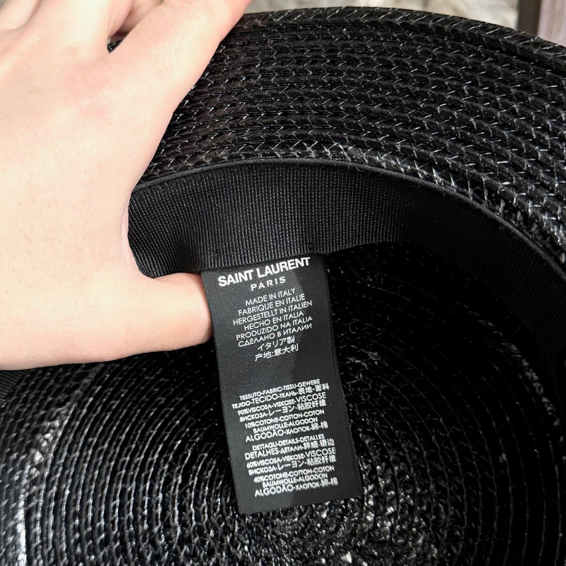 Saint Laurent Black Lacquered Straw Petit Canotier Boater Hat