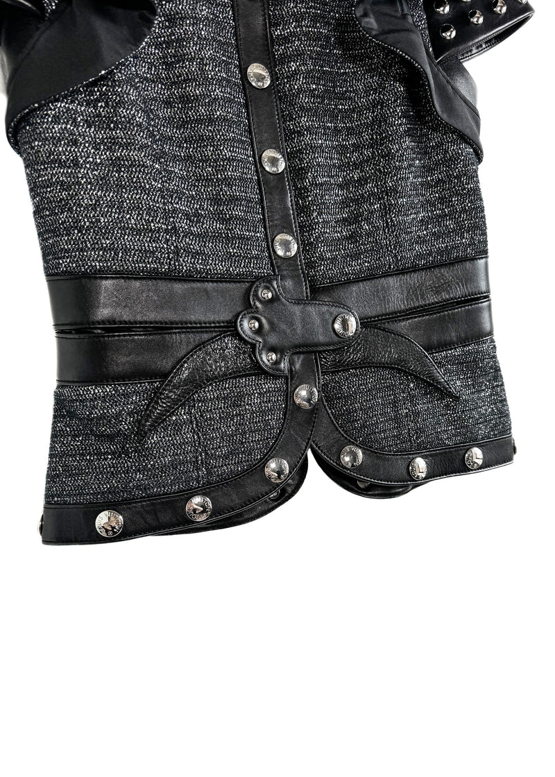 Louis Vuitton Runway Resort 2018 Look 55 Black Leather Tweed Vest Jacket