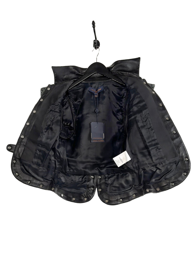 Louis Vuitton Runway Resort 2018 Look 55 Black Leather Tweed Vest Jacket