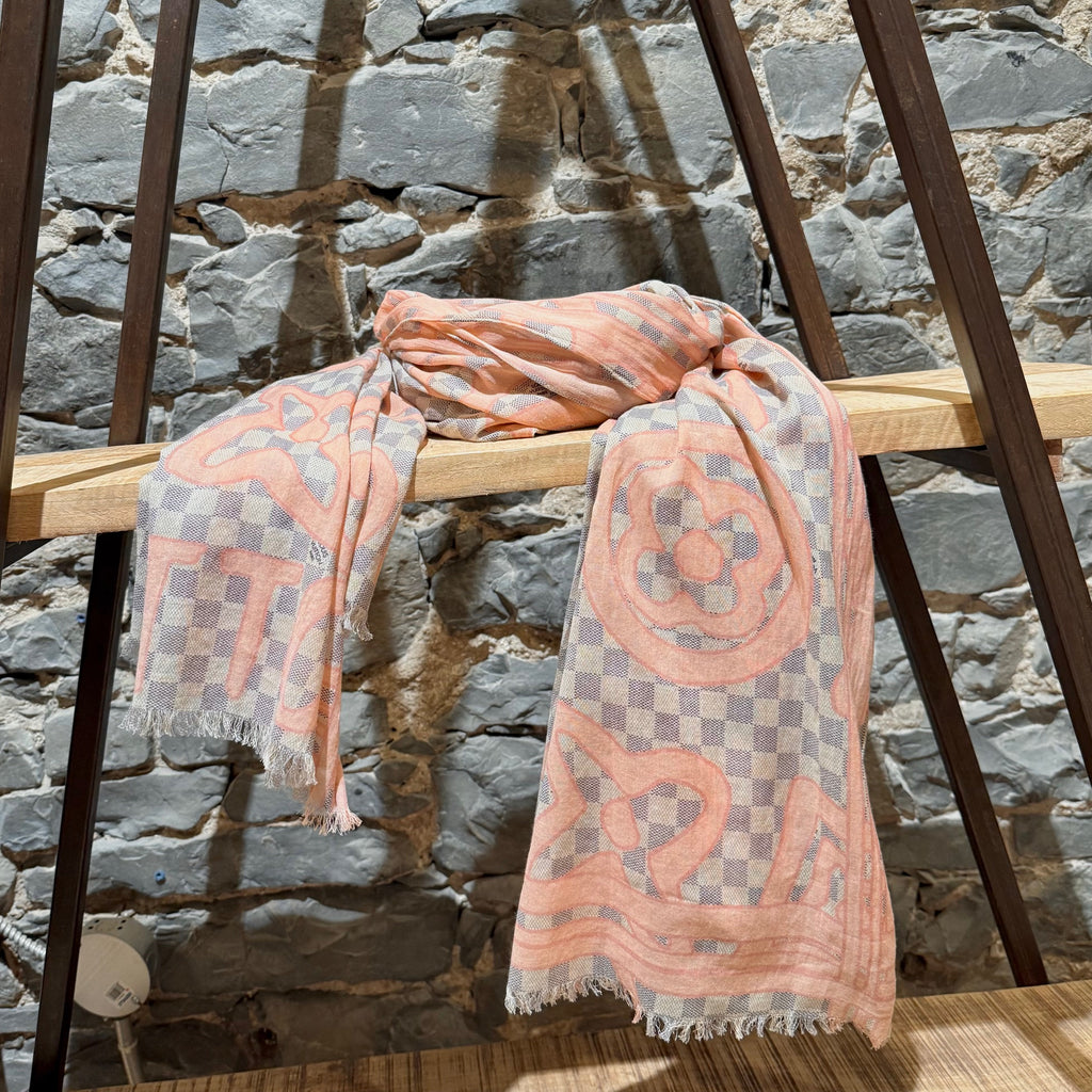 Louis Vuitton Azur Damier Pink Tahitienne Light Cotton Scarf