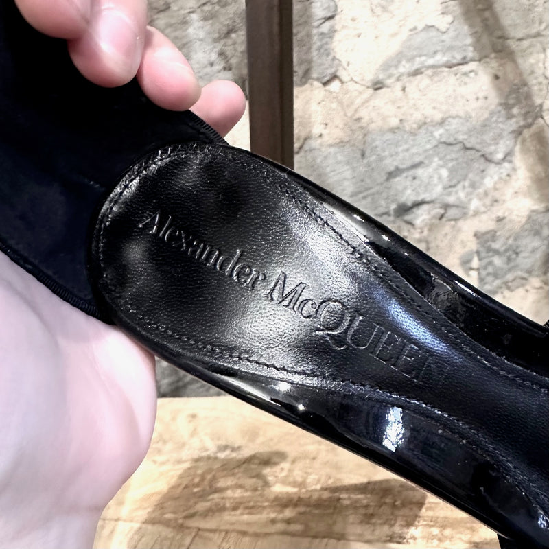 Alexander McQueen Black Patent Butterfly Ankle Strap Platform Sandals
