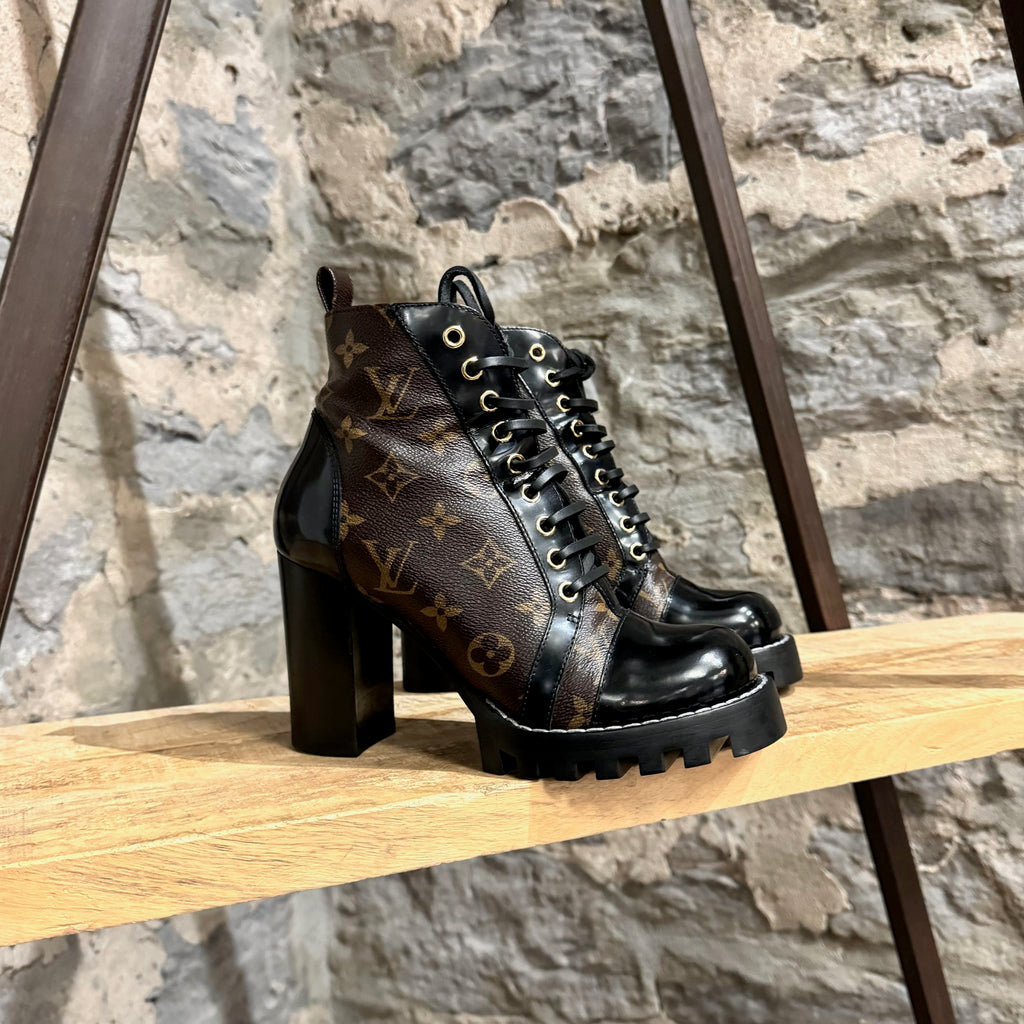 Louis Vuitton Black Leather Monogram Star Trail Ankle Boots