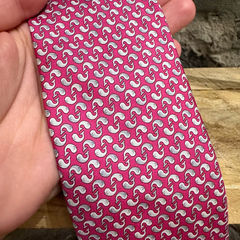 Hermès Whale Prints Pink Silk Tie