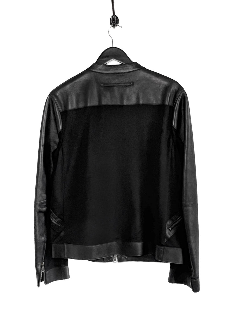 Prada Black Moto Leather Jacket With Nylon Insert