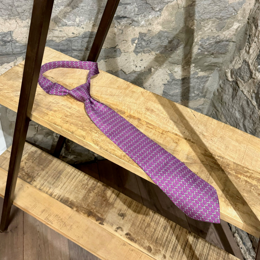 Hermès Chain-link Purple Silk Tie