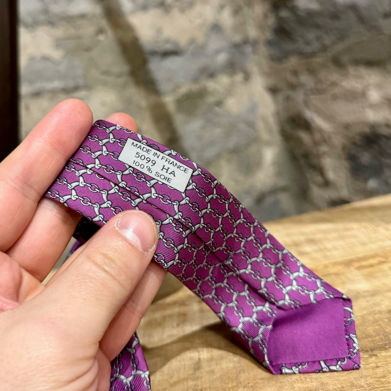 Hermès Chain-link Purple Silk Tie