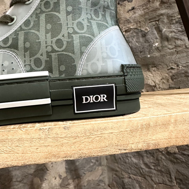 Baskets montantes en toile vert olive foncé Dior B23 Oblique