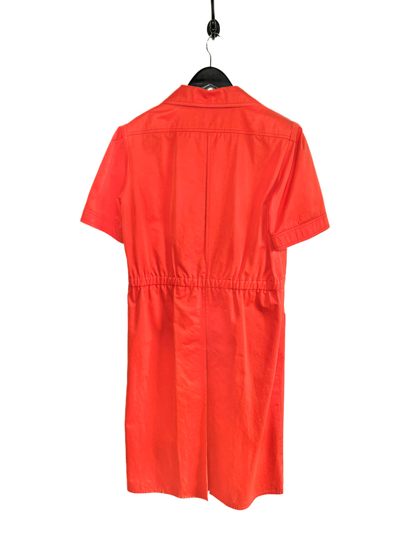 Robe en coton utilitaire à manches courtes orange Céline vintage