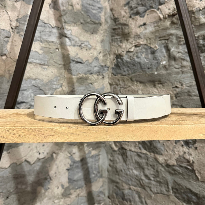 Gucci White Calfskin Leather Double G Belt