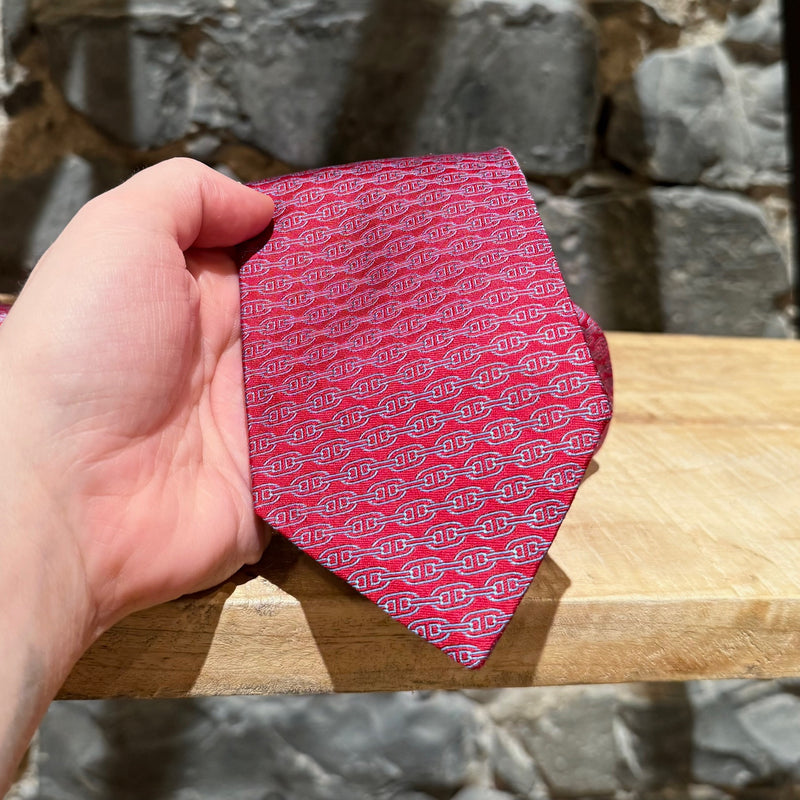 Hermès Chaine D'Ancre Horizontal Stripe Red Silk Tie