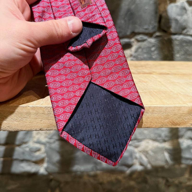 Hermès Chaine D'Ancre Horizontal Stripe Red Silk Tie