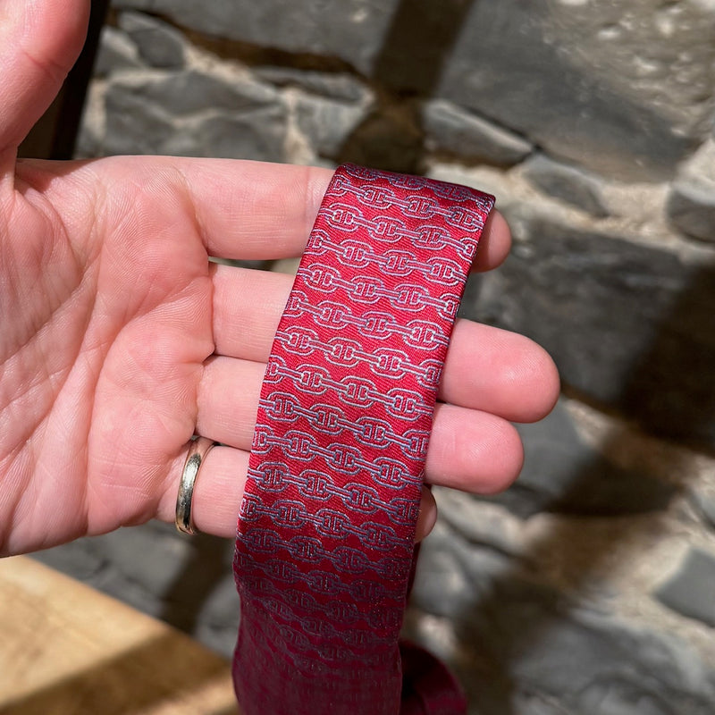 Hermès Chaine D'Ancre Horizontal Stripe Red Silk Tie