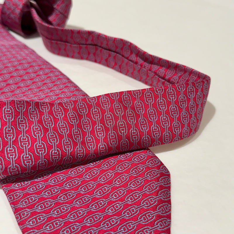 Hermès Chaine D'Ancre Horizontal Stripe Red Silk Tie