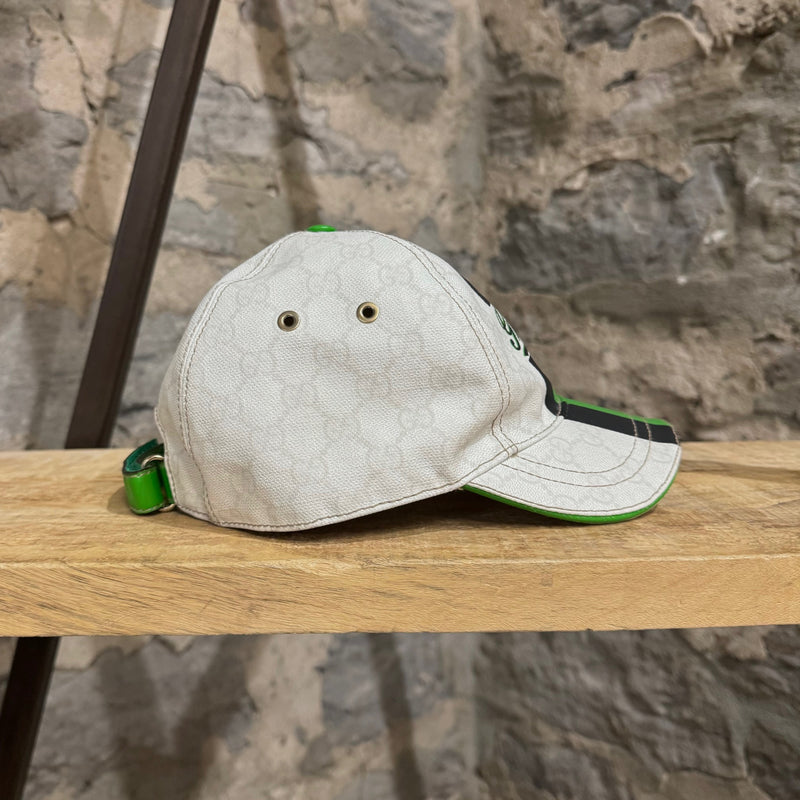 Gucci Sherry Line White GG Coated Canvas Green Signature Baseball Cap