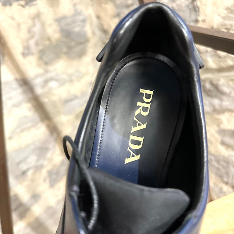 Prada Navy Blue Lace-up Logo Platform Derby Shoes