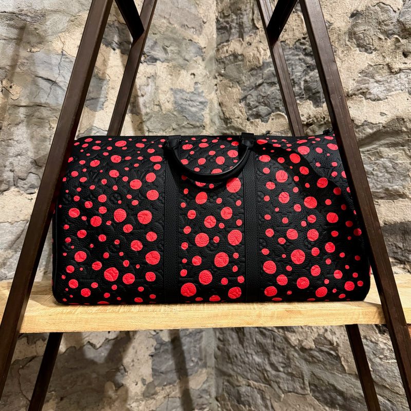 Louis Vuitton X Yayoi Kusama Black Taurillon Red Dots Keepall Bandoulière 50