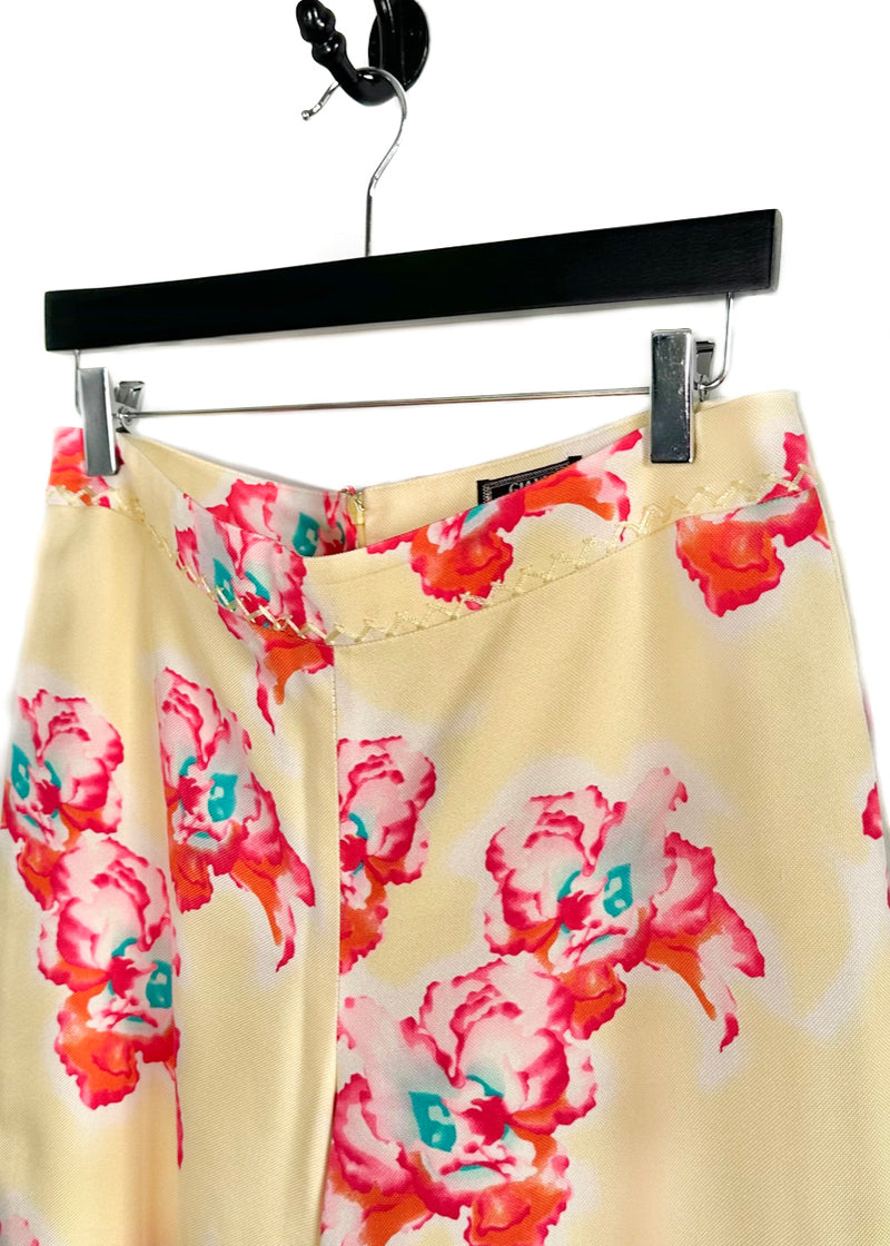 Gianni Versace Floral Silk Yellow Cropped Pants
