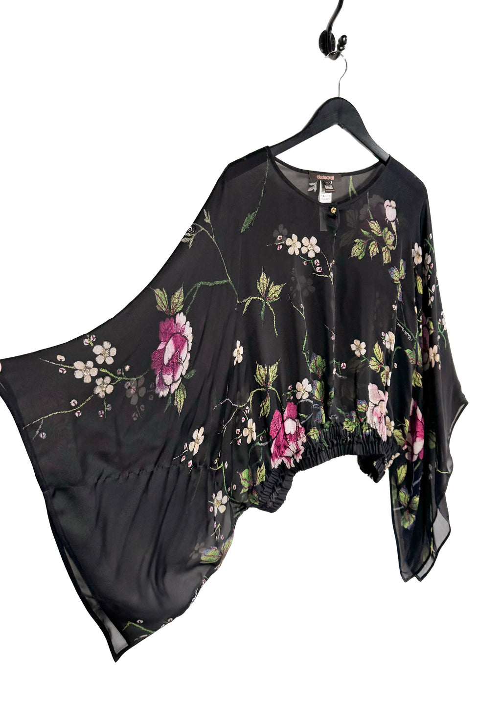 Haut en soie à manches kimono à imprimé floral Roberto Cavalli