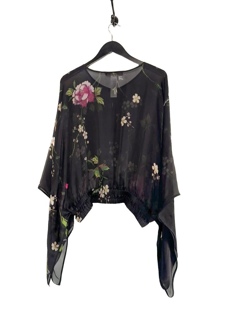 Haut en soie à manches kimono à imprimé floral Roberto Cavalli