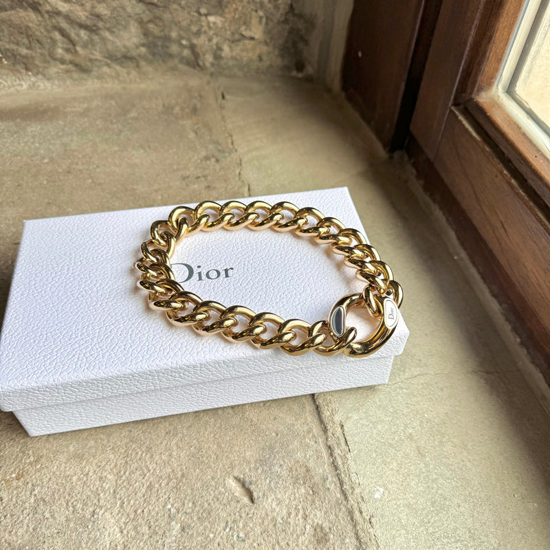 Dior Gold Tone Chunky Curb Link Chain Necklace