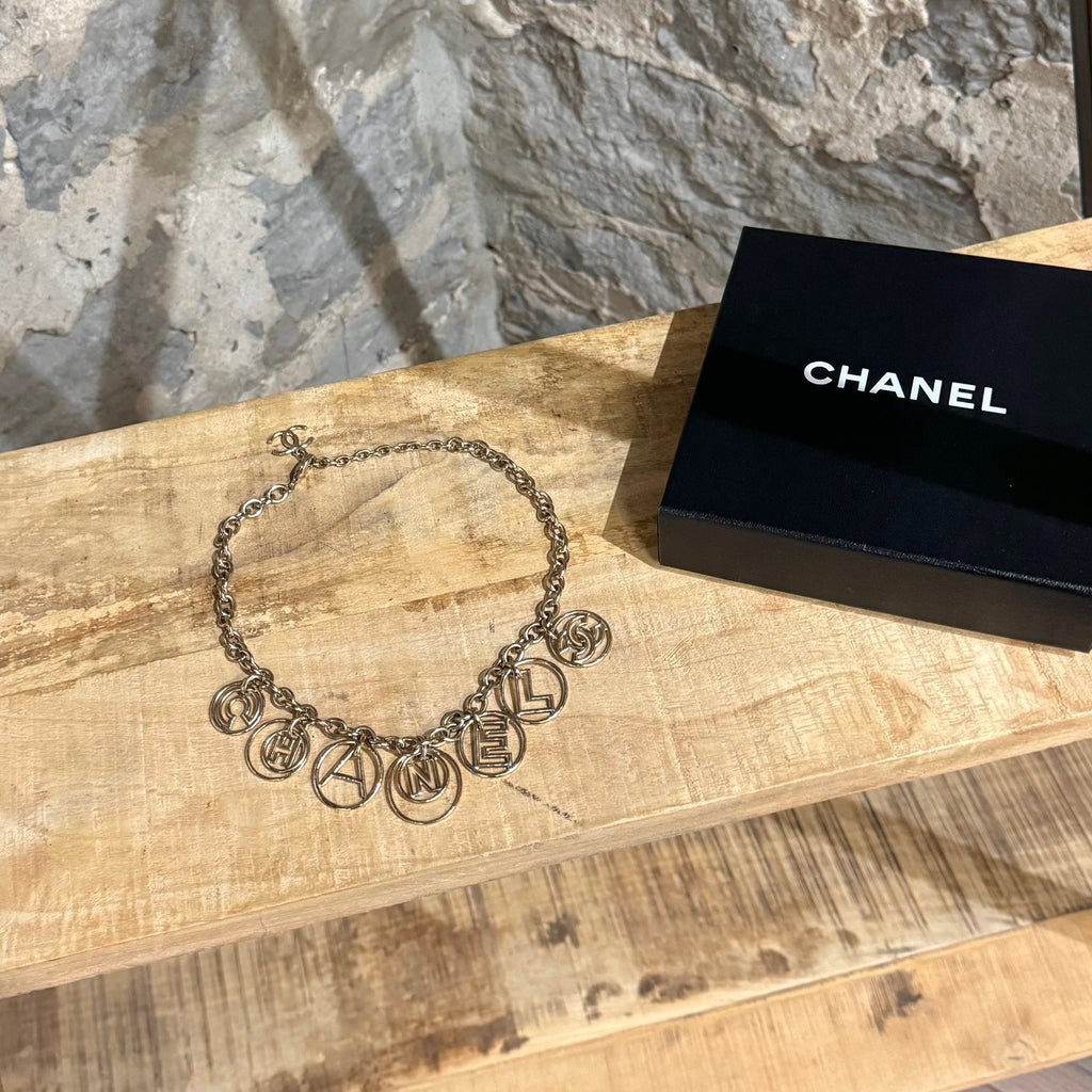 Chanel 2017 Gold Tone Hoop Cuba Logo Chain Necklace
