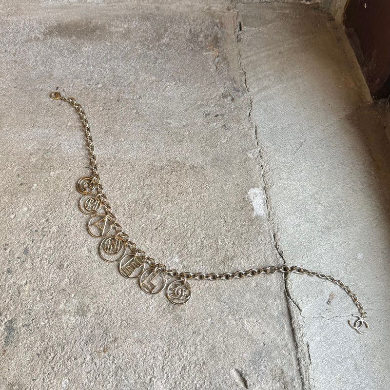 Chanel 2017 Gold Tone Hoop Cuba Logo Chain Necklace