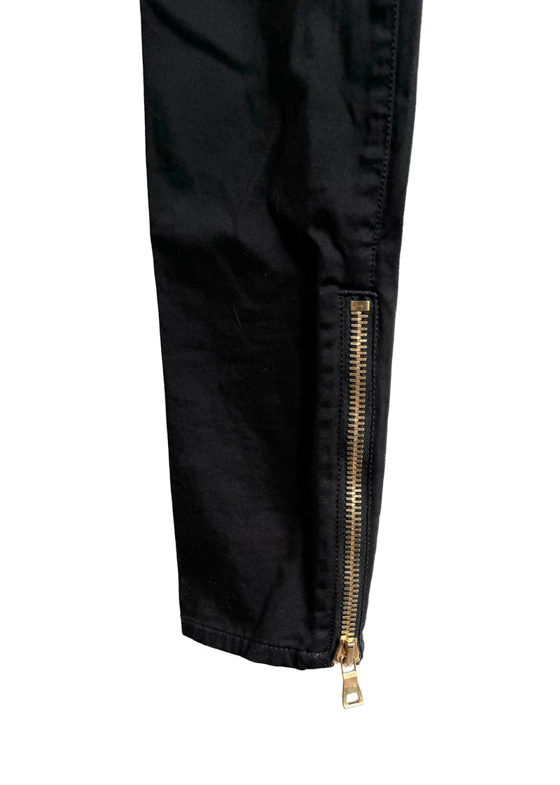 Pantalon skinny zippé taille haute noir Balmain avec boutons dorés