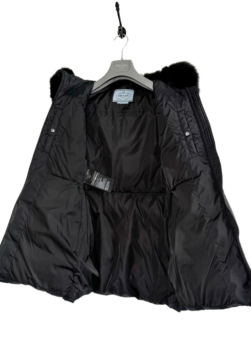 Prada 2021 Black Dyed Sheepskin Medium Length Down Coat