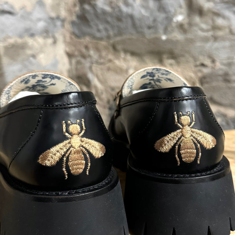 Gucci Black Horsebit Accent Lug Sole Loafers