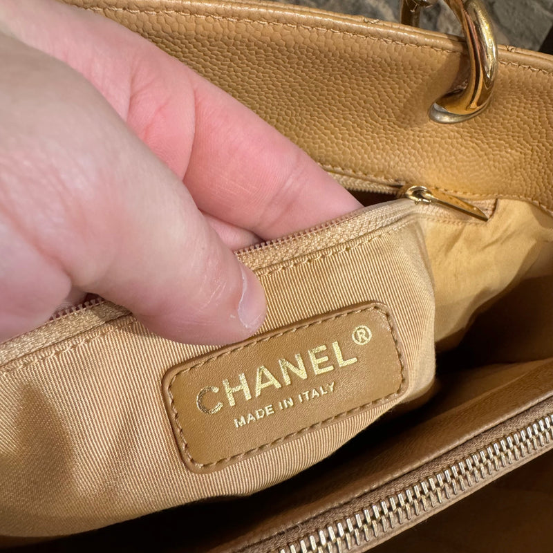 Chanel 2006-2008 Beige Caviar GHW Grand Shopping Tote Bag