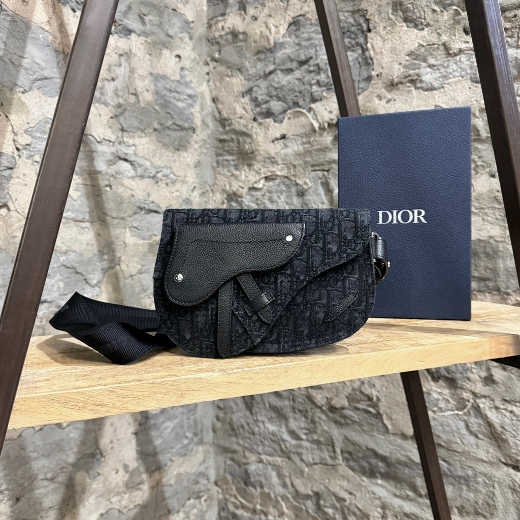 Dior Black Oblique Jacquard Saddle Pouch Bag