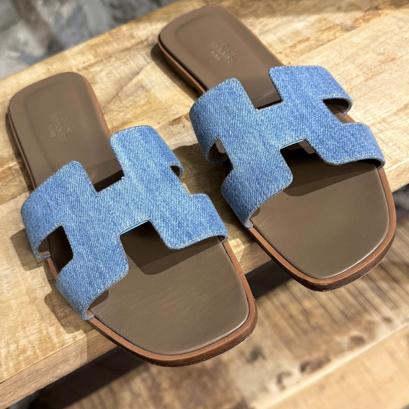 Sandales plates Hermès Denim Oran H