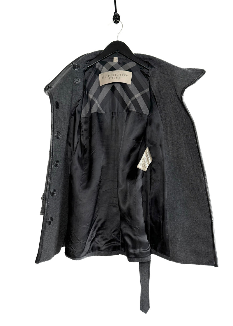 Manteau avec garniture en cuir mélangé de laine de anthracite Burberry Brit Waltford