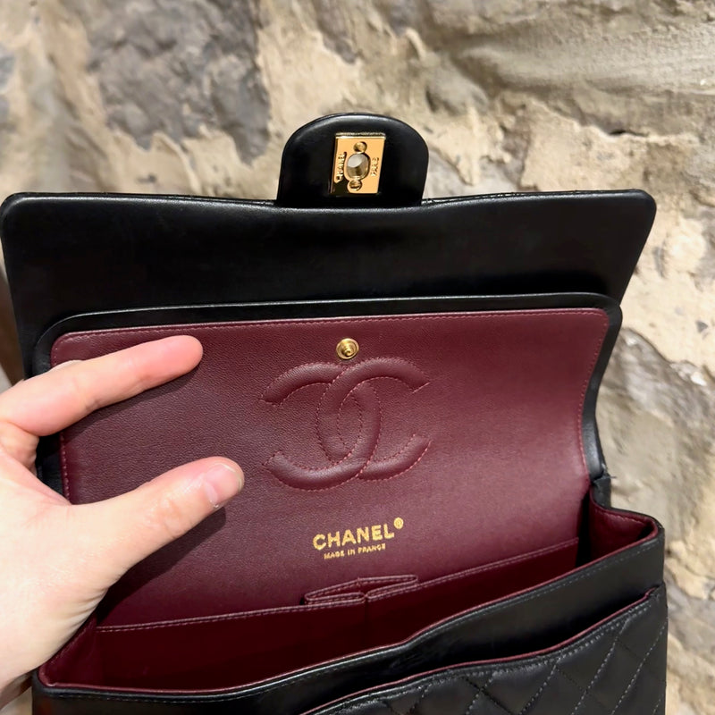 Chanel 2009-2010 Black Lambskin Classic Double Flap Chain Bag