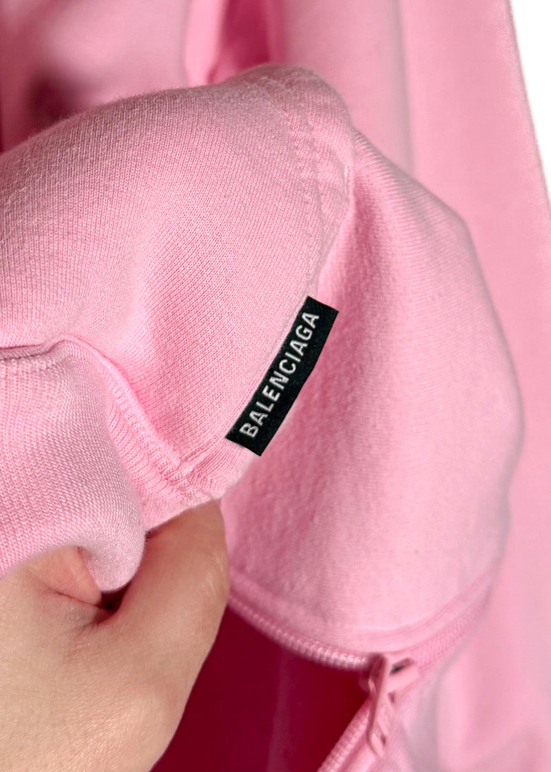 Balenciaga Pink Side Zippered Logo Tab Hoodie