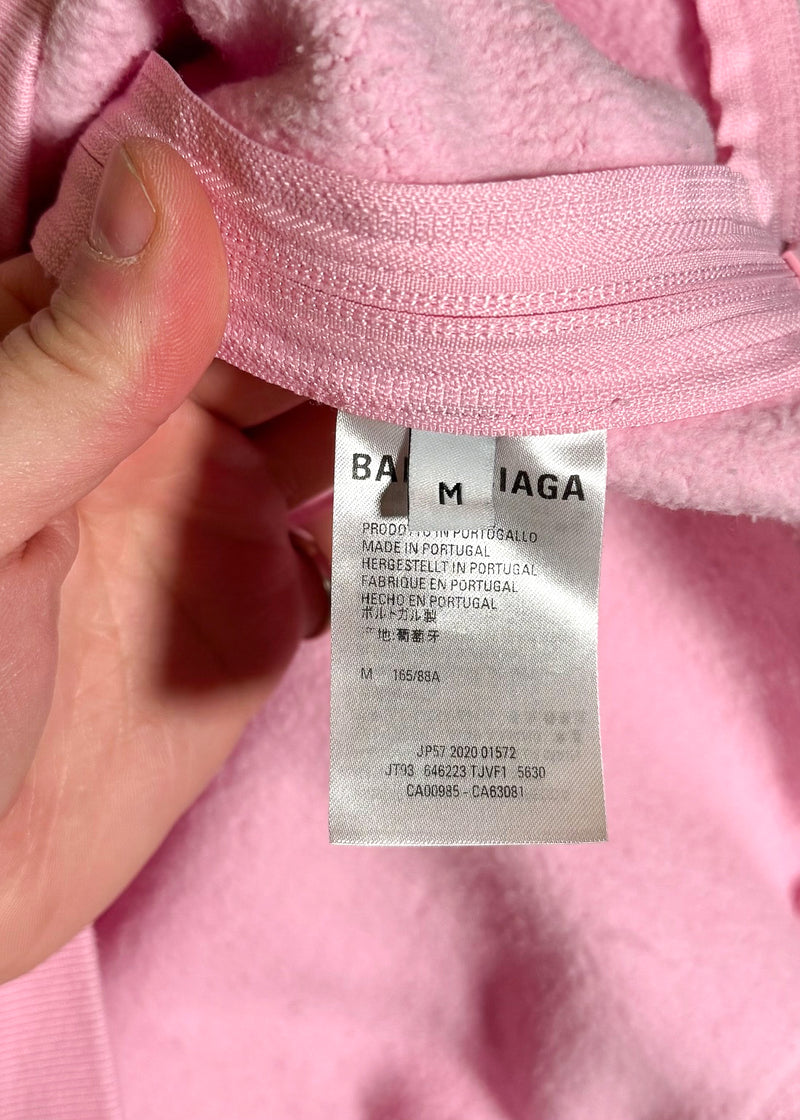 Balenciaga Pink Side Zippered Logo Tab Hoodie