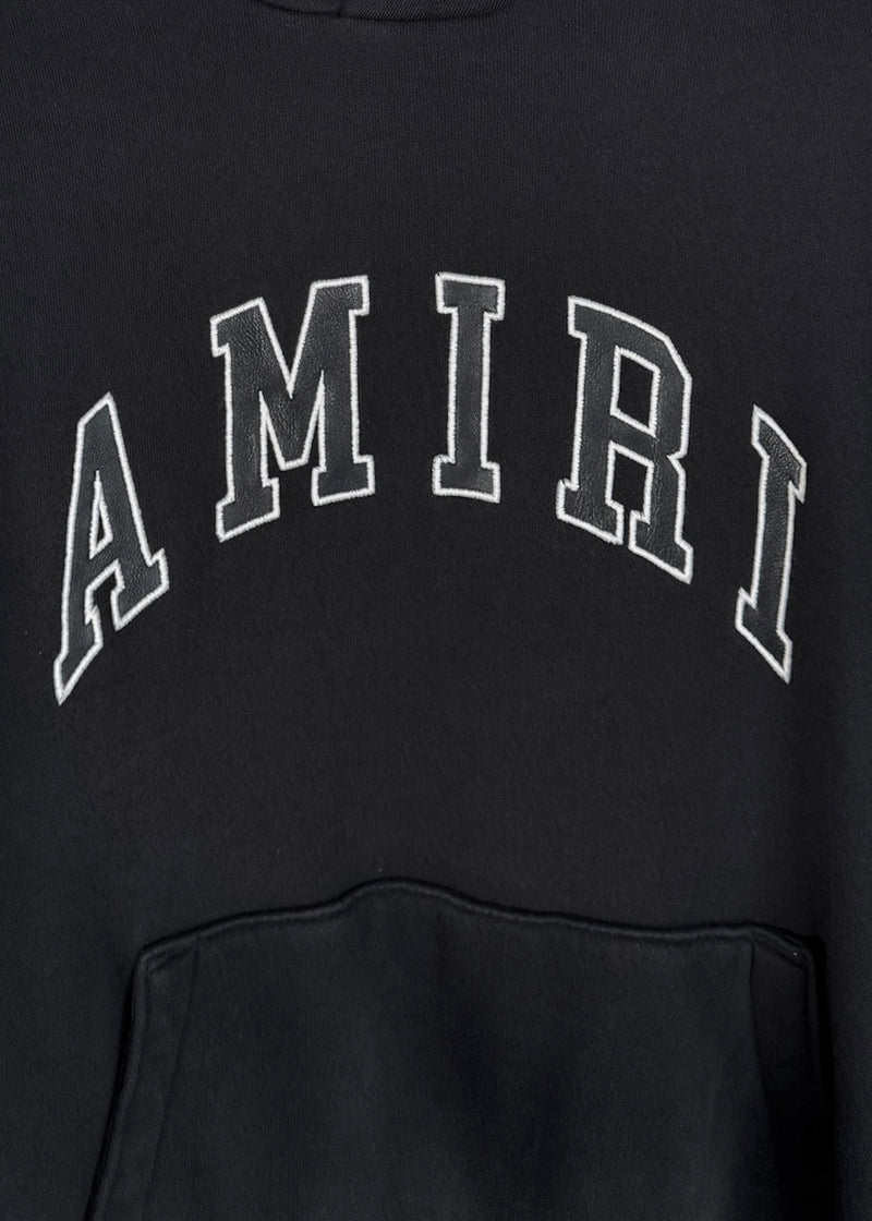 Sweat à capuche surdimensionné avec logo collégial en cuir noir Amiri