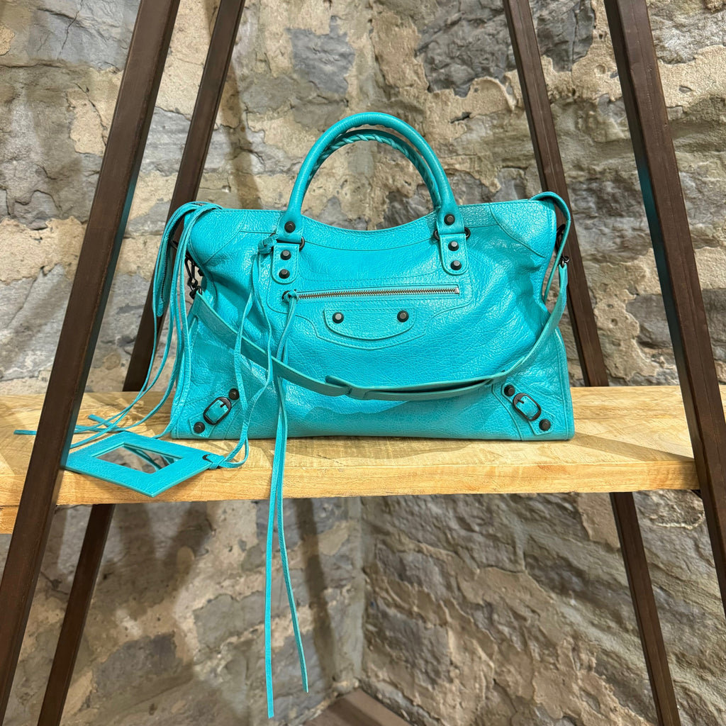 Balenciaga Turquoise Blue Classic Medium Le City Bag