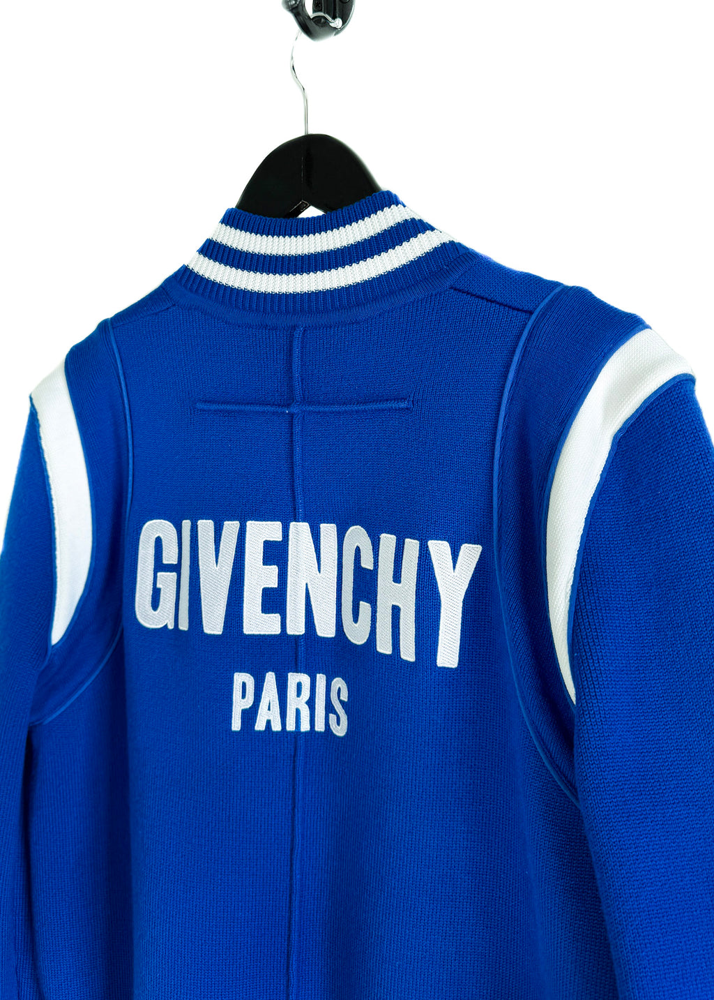 Blouson aviateur en tricot brodé avec logo bleu cobalt Givenchy