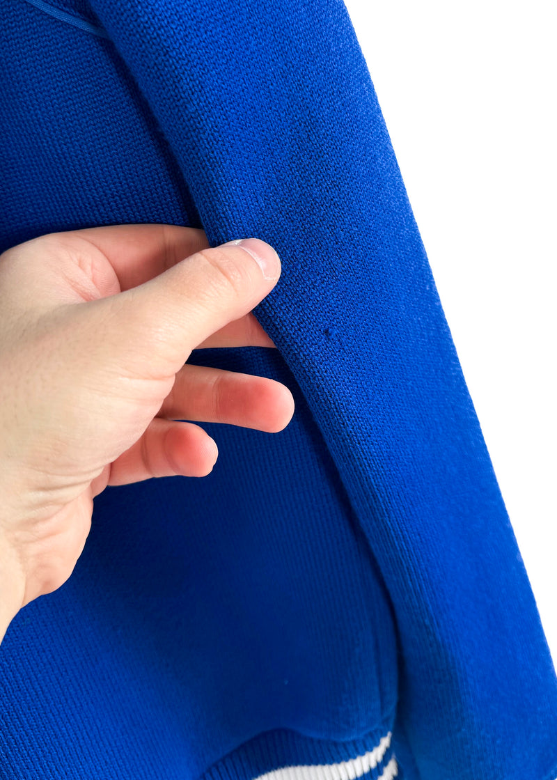 Givenchy Cobalt Blue Logo Embroidered Knit Bomber Jacket