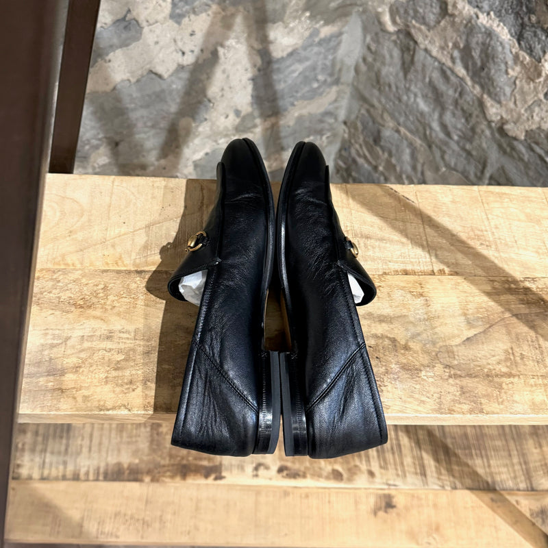 Gucci Black Leather Brixton Horsebit Accent Loafers