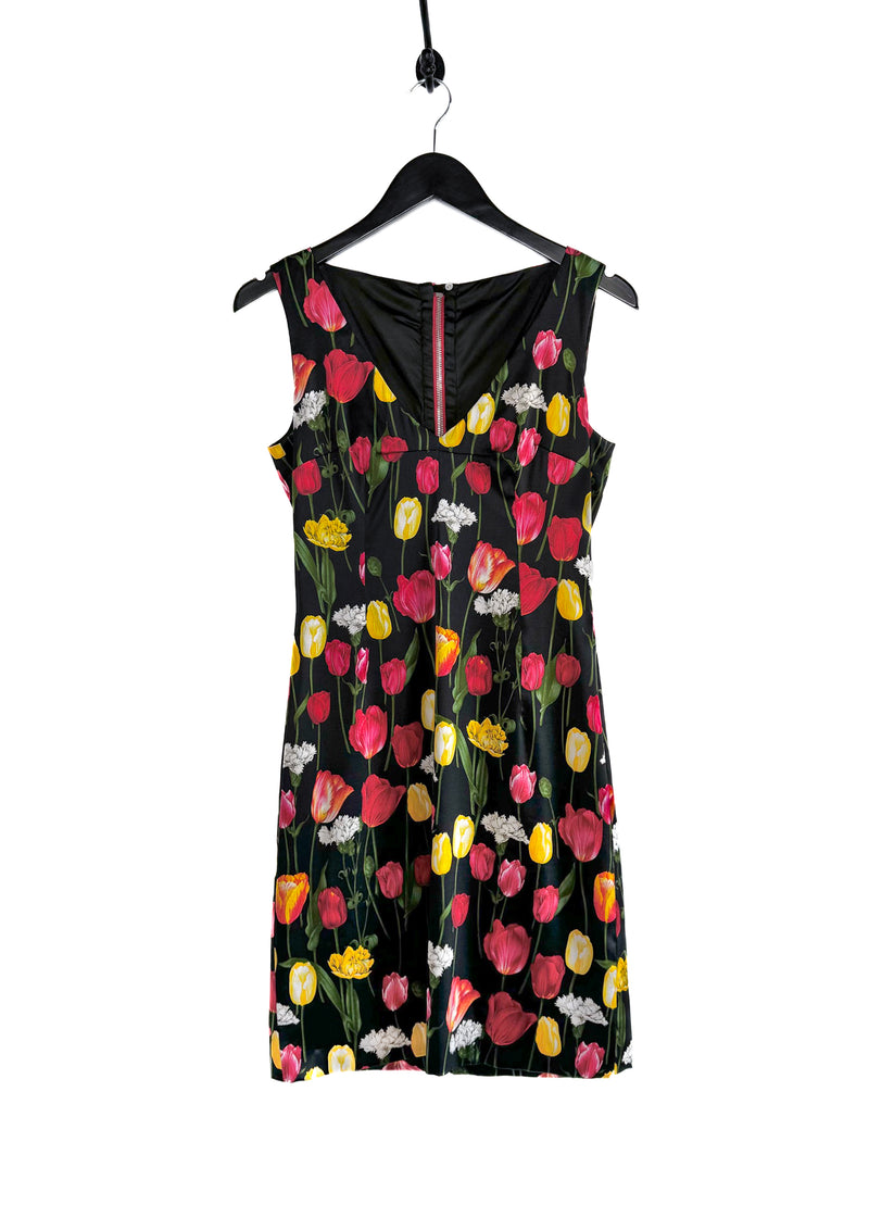 Robe sans manches à imprimé floral tulipes noires Dolce & Gabbana