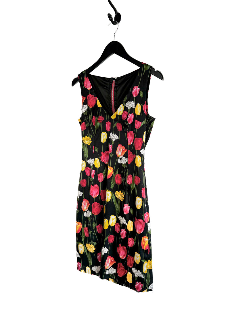 Robe sans manches à imprimé floral tulipes noires Dolce & Gabbana