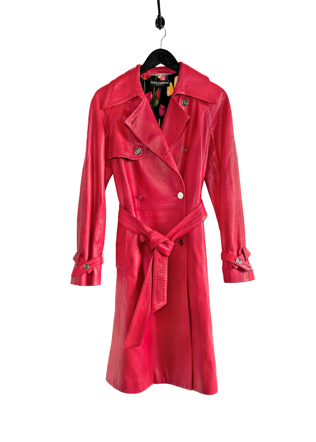 Trench-coat double boutonnage en cuir rouge Dolce & Gabbana